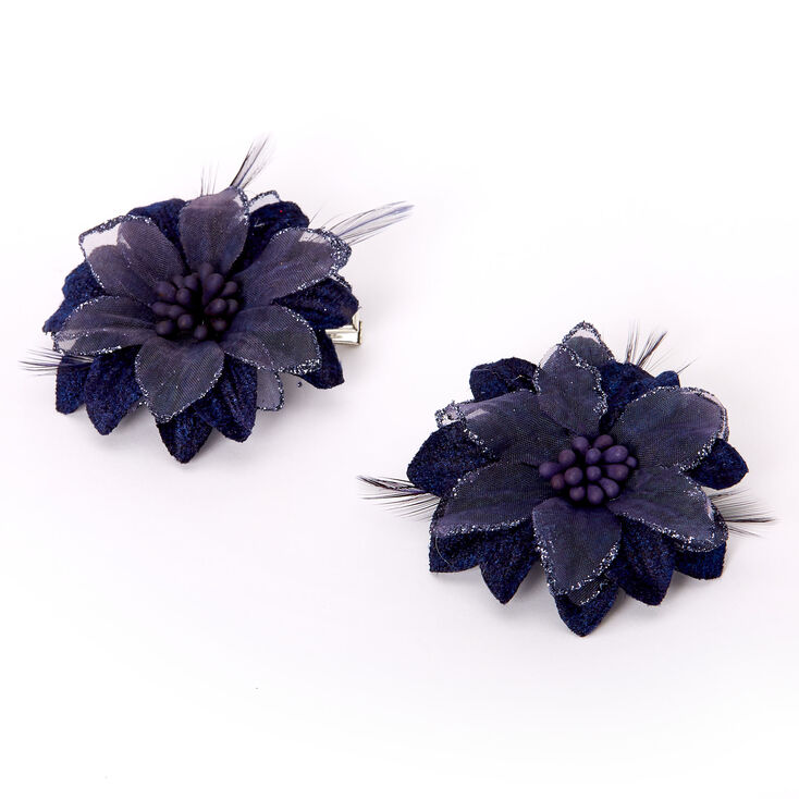 Barrettes &agrave; fleurs de lys - Bleu marine, lot de 2,