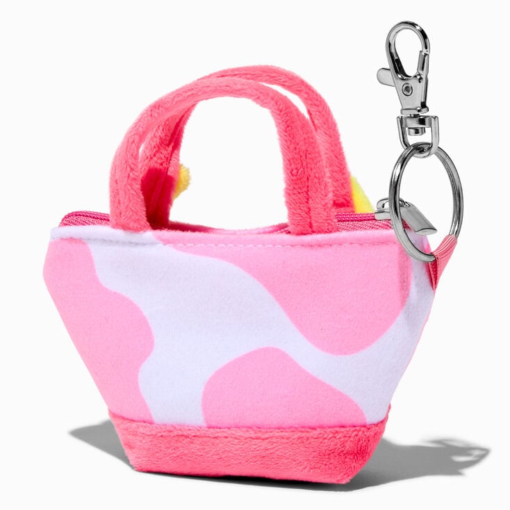 Pink Cow Mini Tote Bag Keyring,