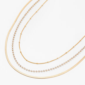 Gold Beaded, Rhinestone &amp; Snake Chain Necklaces - 3 Pack ,