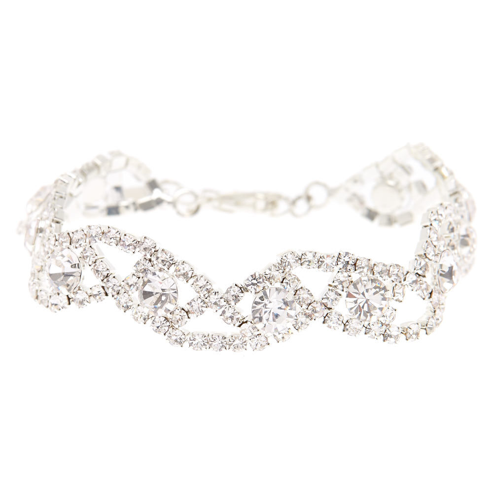 Silver Rhinestone Wave Chain Bracelet,