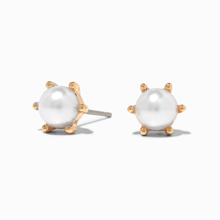 White Pearl 6MM Gold Stud Earrings,