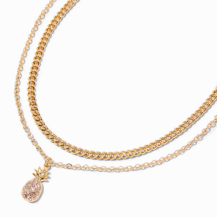 Gold Cuban Chain Link &amp; Pineapple Pendant Necklace Set &#40;2 Pack&#41;,