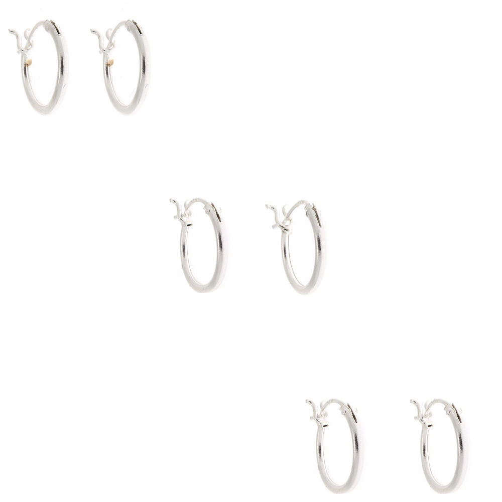 C LUXE by Claire's Sterling Silver 10MM Hinge Hoop Earrings - 3 Pack,