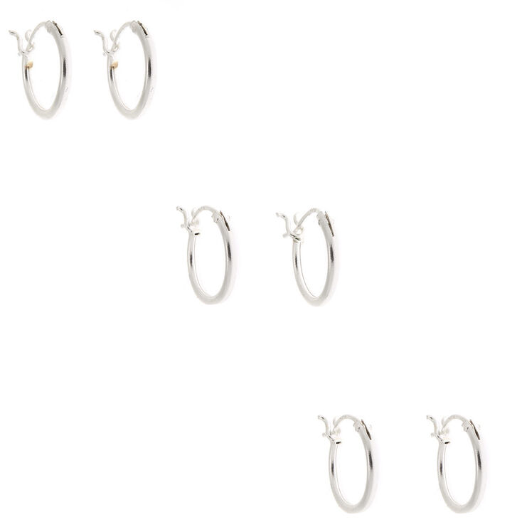 Sterling Silver 10MM Hinge Hoop Earrings - 3 Pack