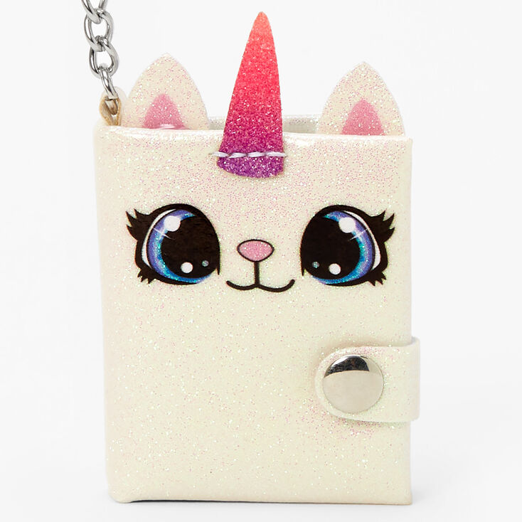 Porte-cl&eacute;s mini journal intime chat-licorne &agrave; paillettes,