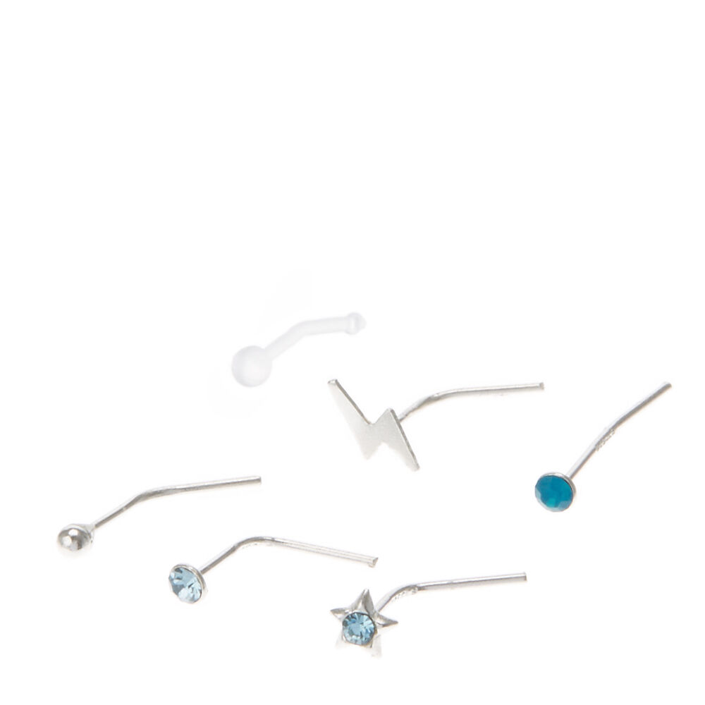 Sterling Silver Lightening Bolt & Stars Nose Studs,