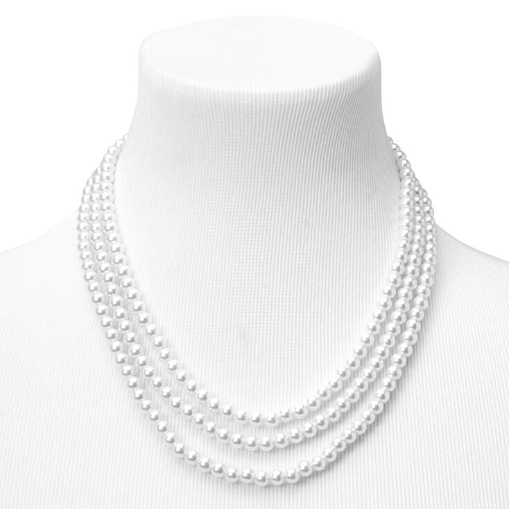 Triple Pearl Multi Strand Necklace,