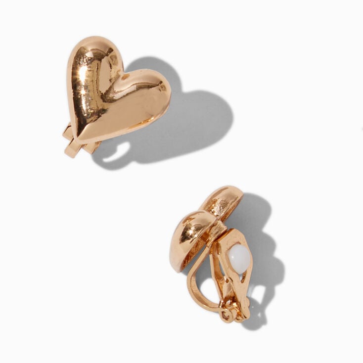 Clous d&#39;oreilles &agrave; clip c&oelig;ur bomb&eacute; couleur dor&eacute;e,