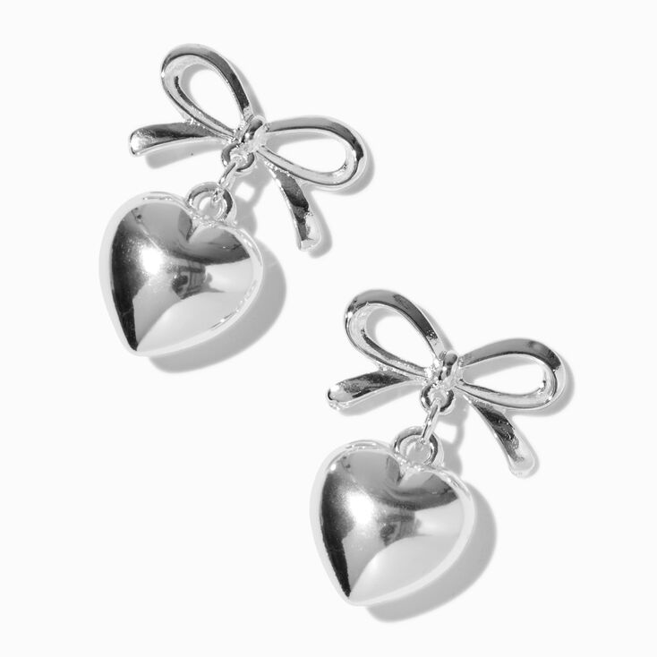 Silver-tone Bow &amp; Heart 0.5&quot; Drop Earrings,