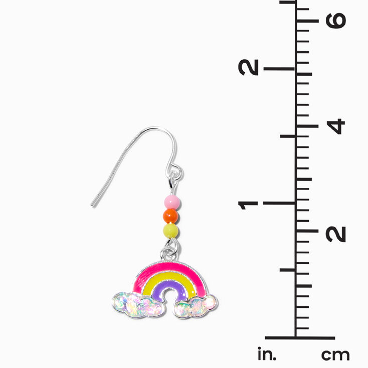 Silver-tone Rainbow Beaded 1&quot; Drop Earrings,