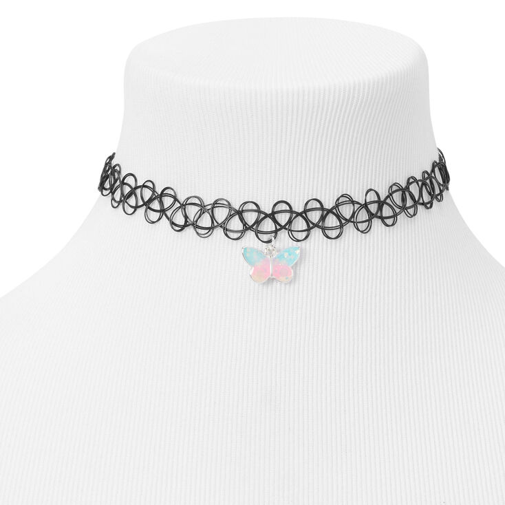 Ras-de-cou effet tatouage papillon pastel phosphorescent,