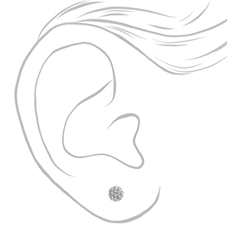 Silver Crystal Fireball Stud Earrings,