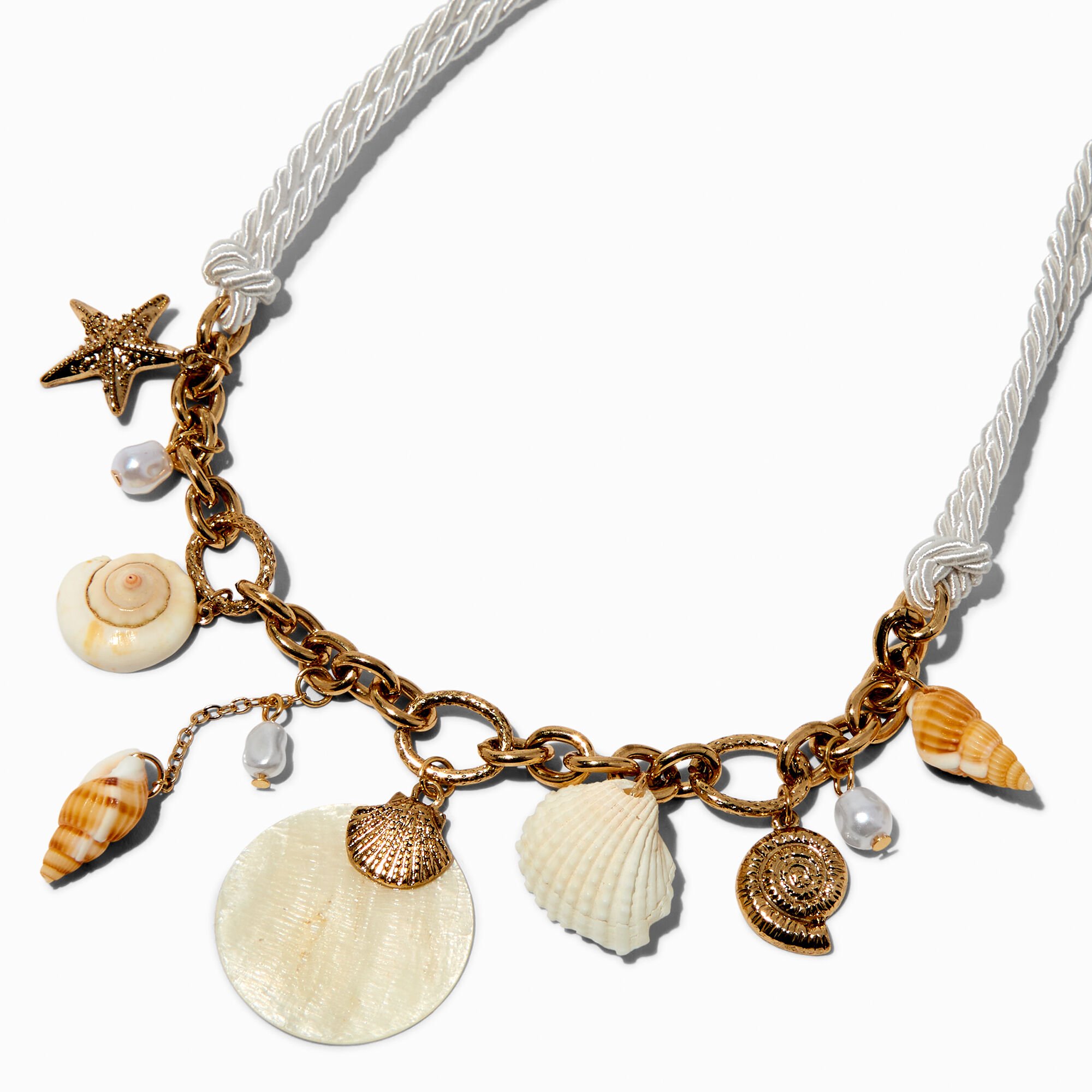 View Claires GoldTone Seashells Rope Charm Necklace White information