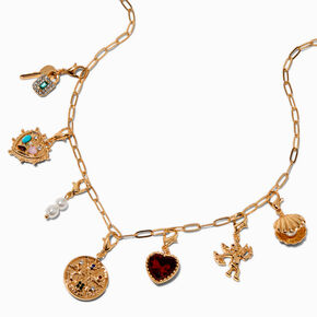 T H E M E x Claire&#39;s Gold-tone Paperclip Chain Gem Charm Necklace,