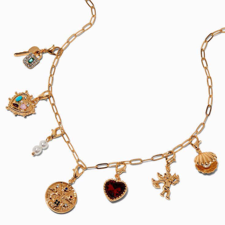 T H E M E x Claire&#39;s Gold-tone Paperclip Chain Gem Charm Necklace,