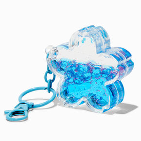 Blue Daisy Flower Water-Filled Glitter Keychain,