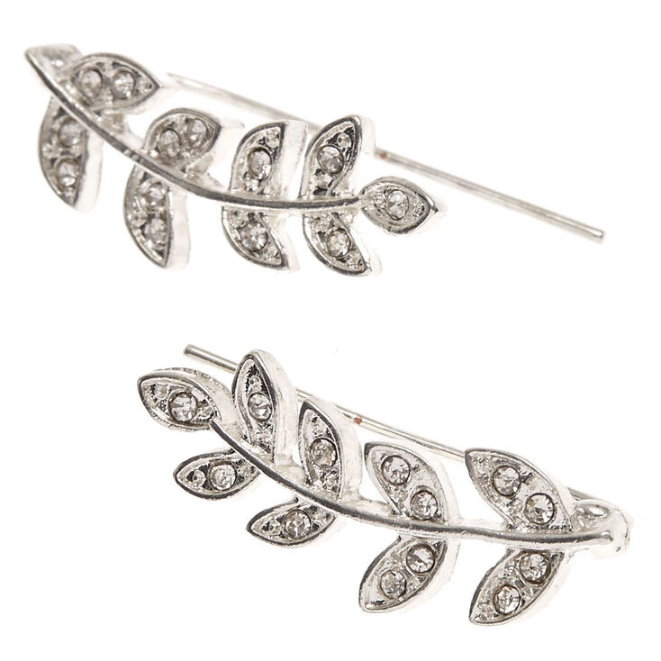 Claire's Bijou d’oreilles feuilles couleur argentés et fausses pierres en strass