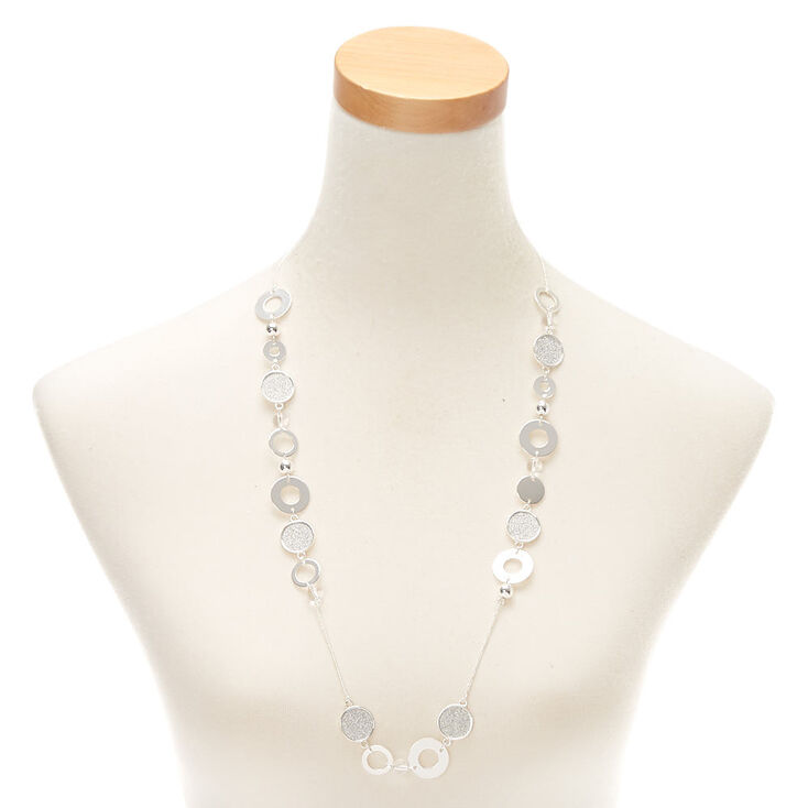 Silver Disk Long Necklace,