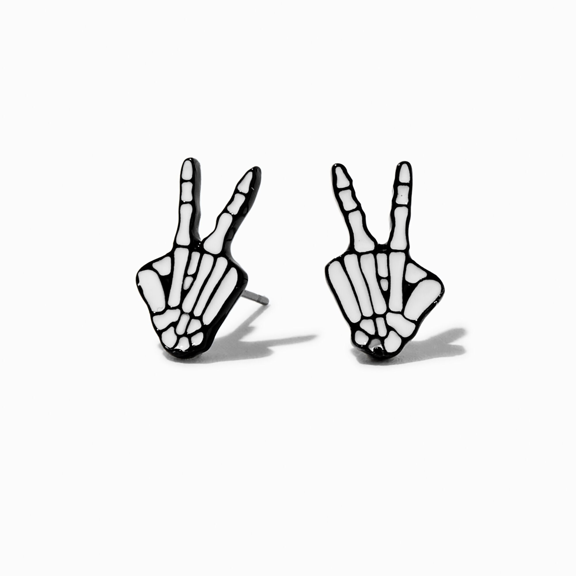 Skeleton Hand Peace Sign Stud Earrings Claire s US