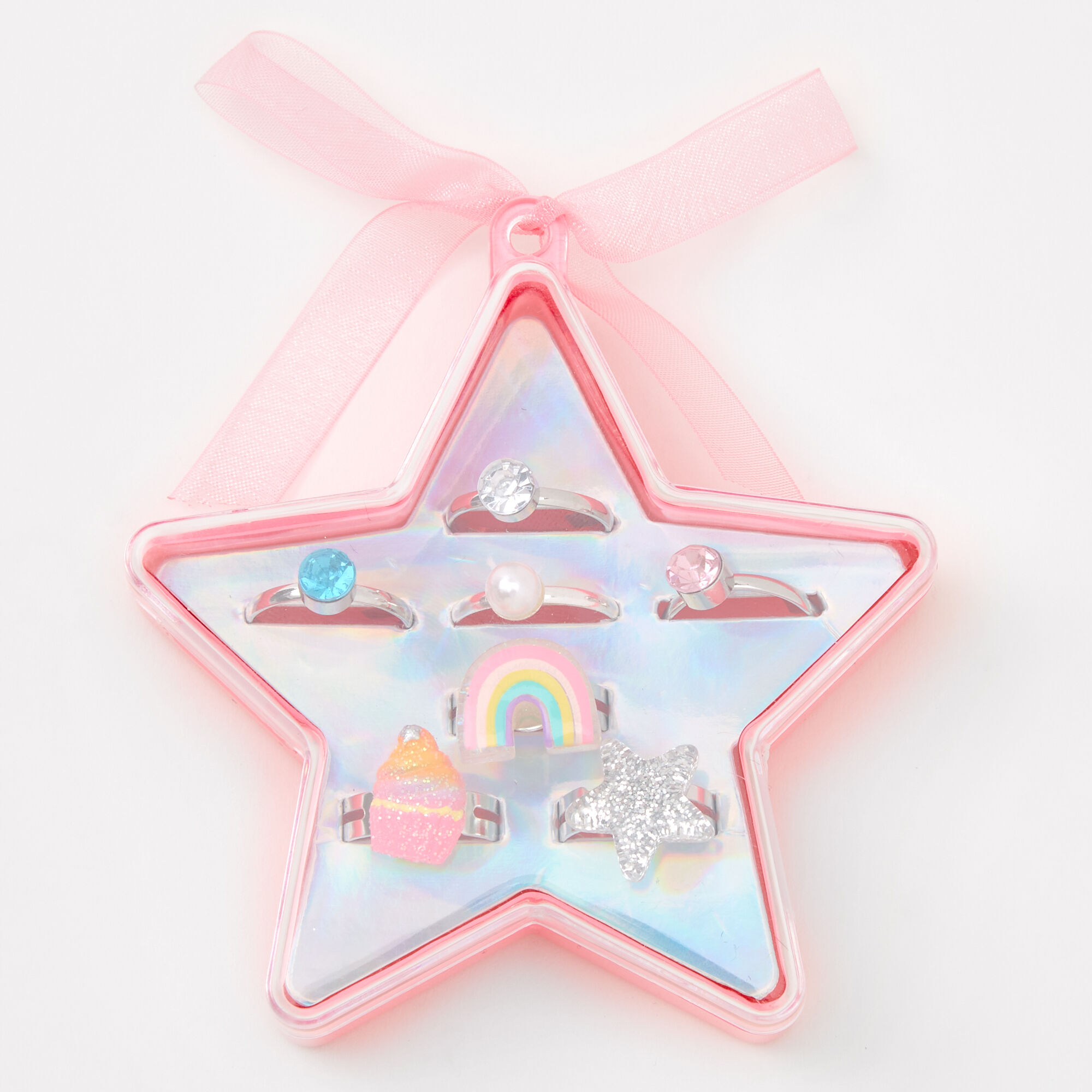 Claire s Club Star Box Rings Pink 7 Pack