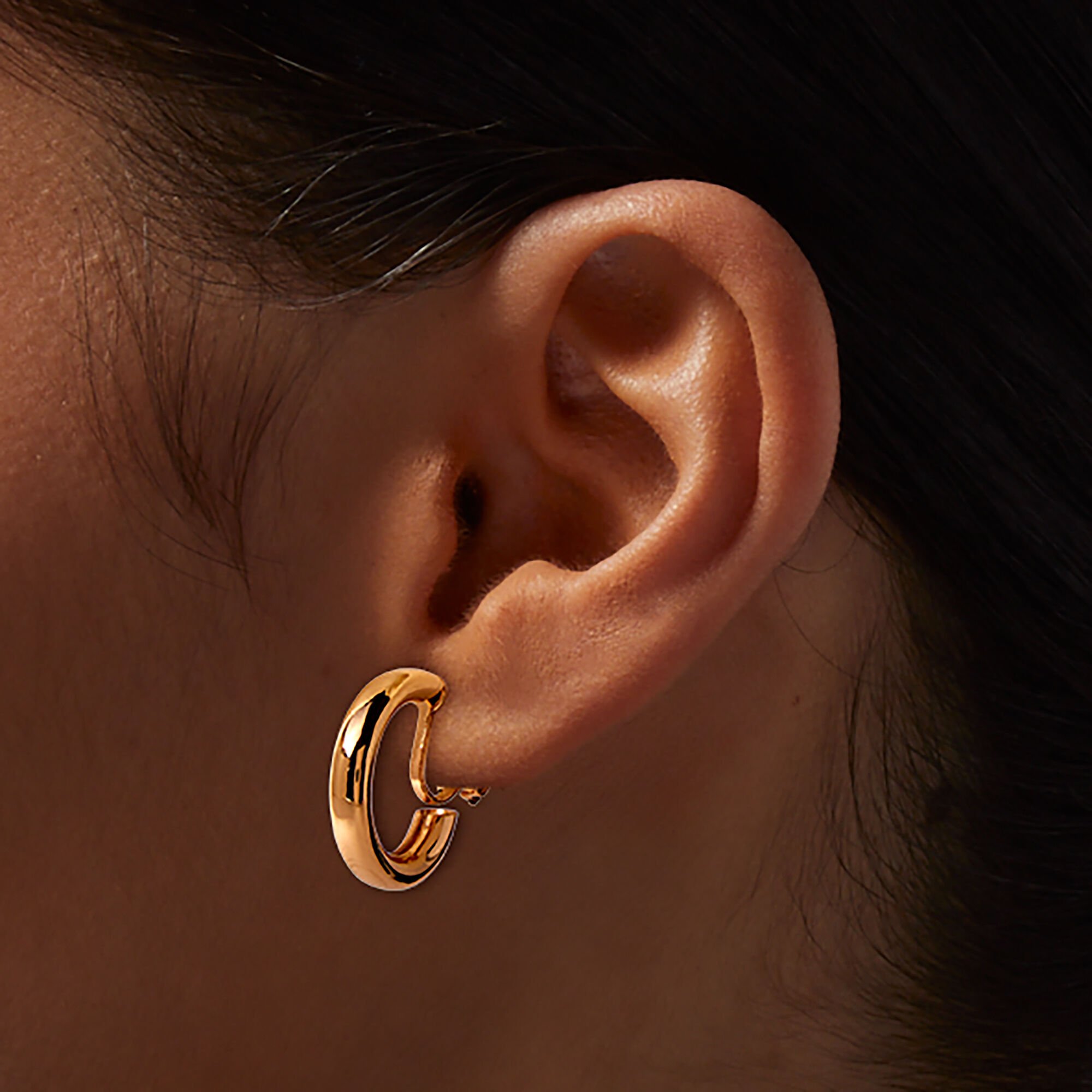 Gold Tube 20mm Clip-On Hoop Earrings,