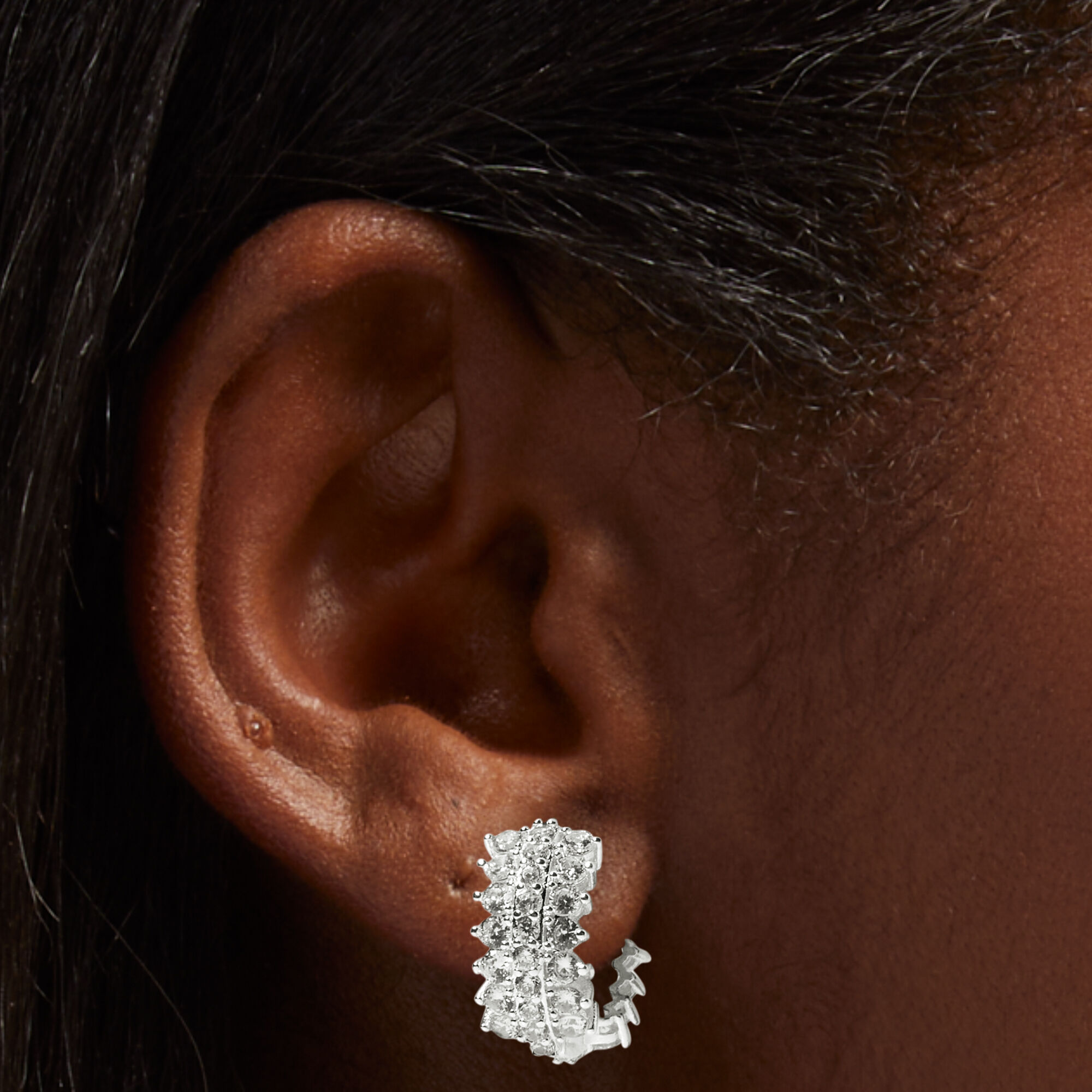 Silver tone 20MM Cubic Zirconia Spike Hoop Earrings