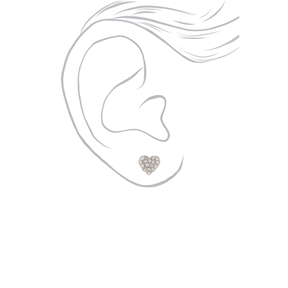 Silver Heart Stud Earrings - 6 Pack,