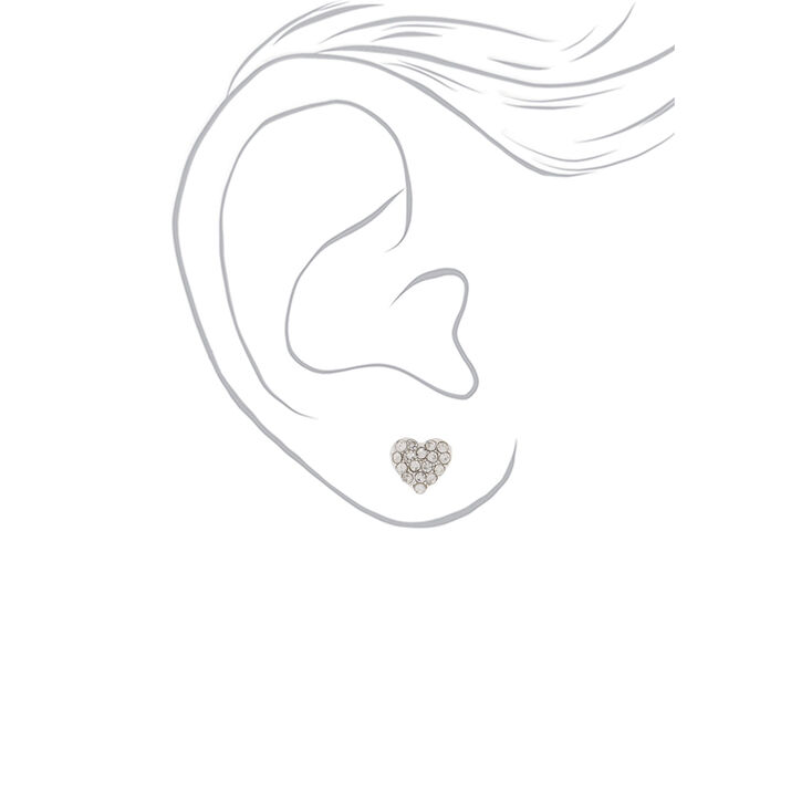 Silver Heart Stud Earrings - 6 Pack,