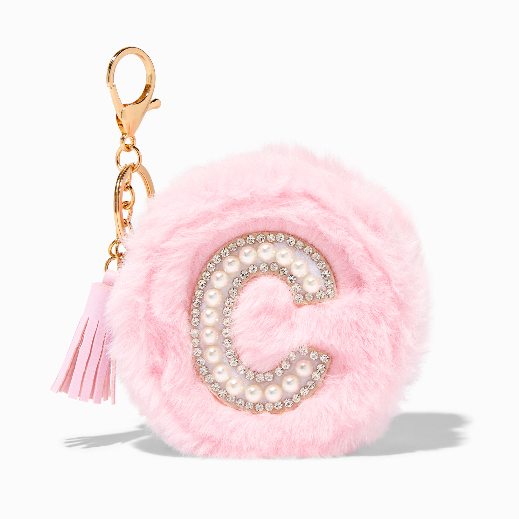 View Claires Furry Pearl Initial Coin Purse Keyring C Pink information