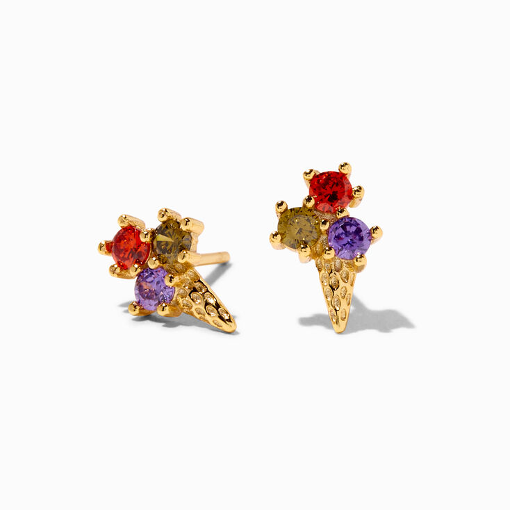 Sterling Silver Cubic Zirconia Ice Cream Cone Stud Earrings