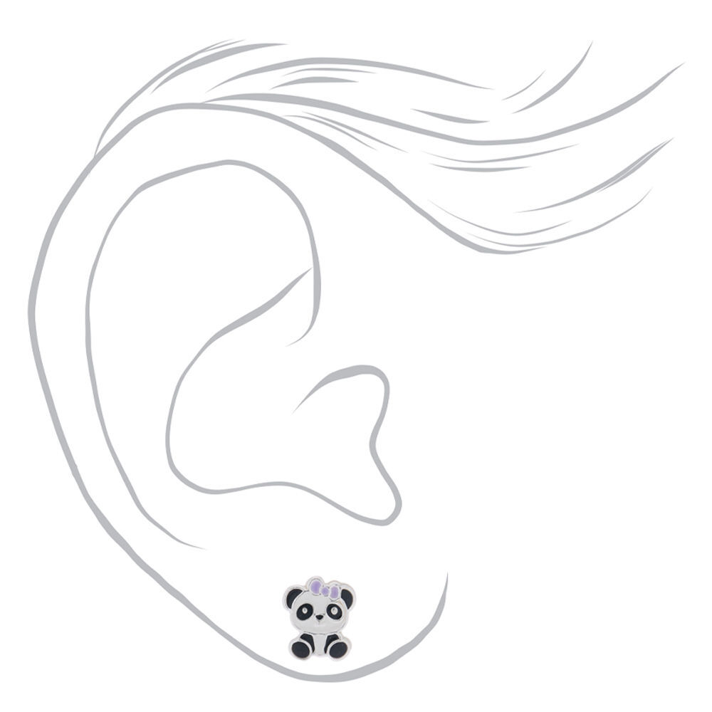 Clous d’oreilles en argent panda portant un nœud,