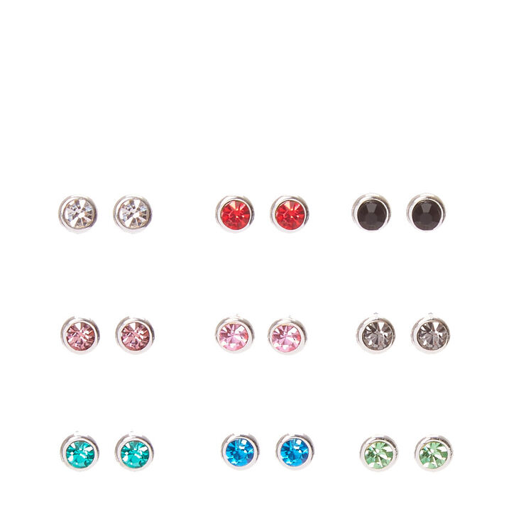 Clous d&rsquo;oreilles ronds en strass color&eacute;,