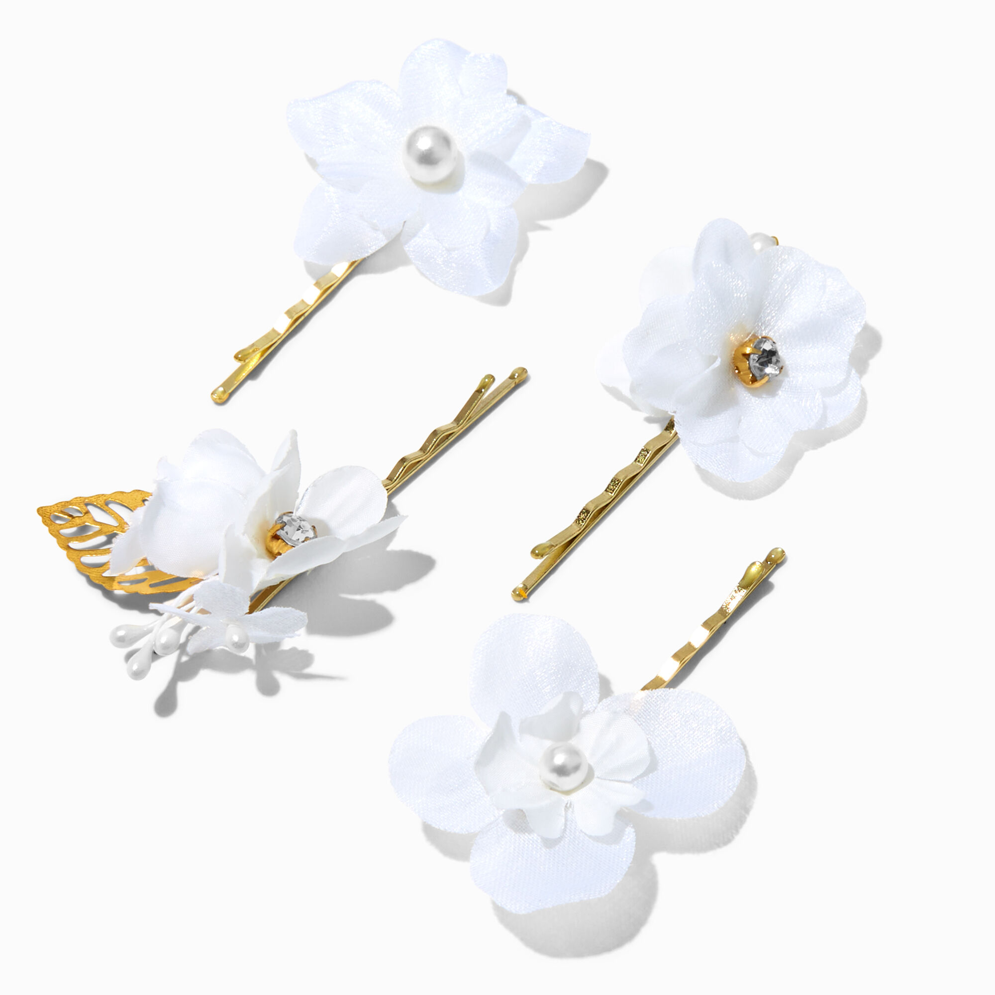 View Claires Embellished Flower Hair Pins 4 Pack White information