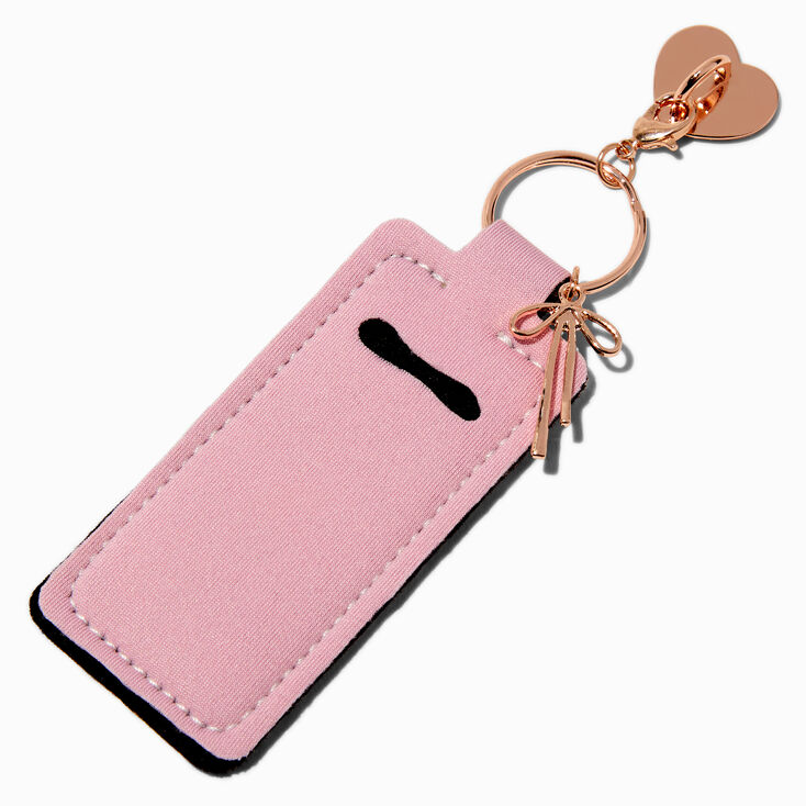 Rose Gold-tone Heart &amp; Bow Pink Lip Balm Holder Sticker Charm,