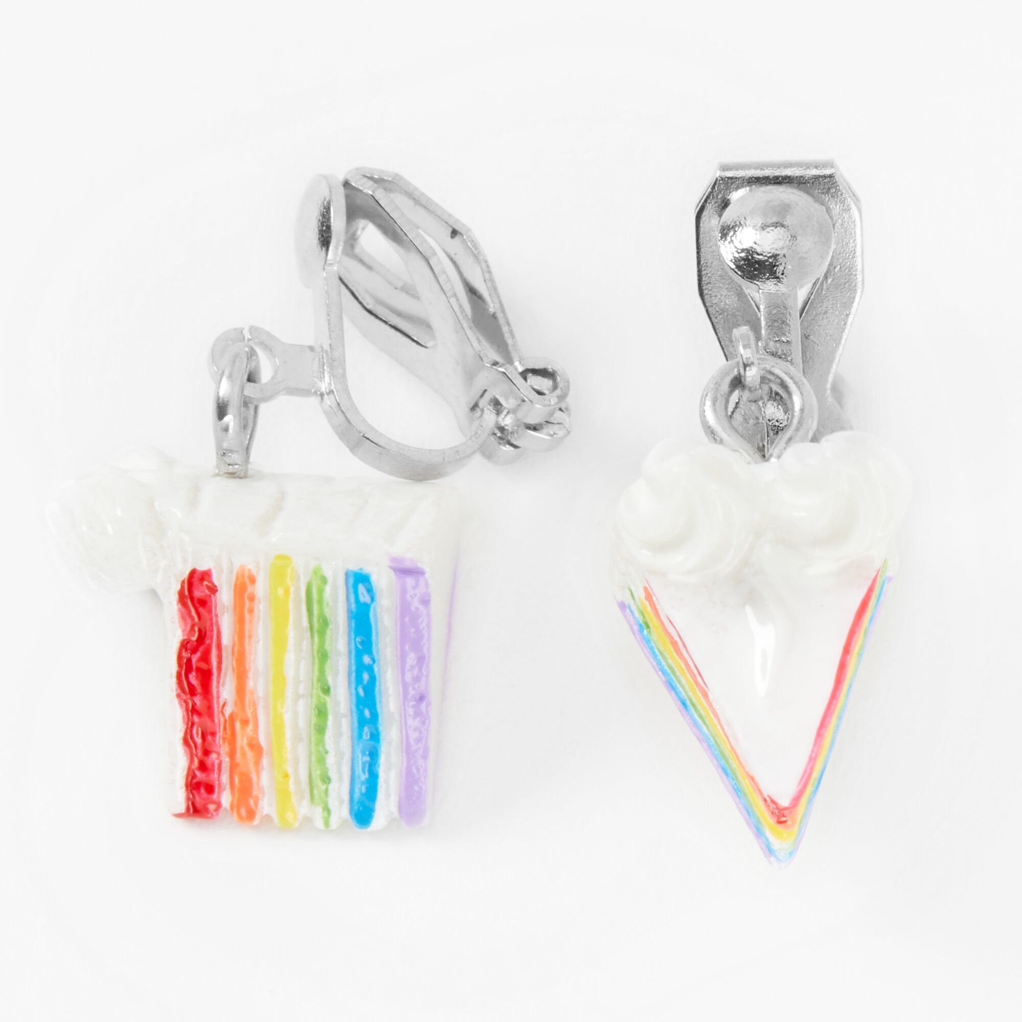 View Claires Tone 1 Rainbow Cake Clip On Drop Earrings Silver information