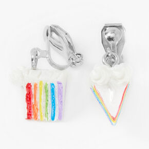 Silver-tone 1&quot; Rainbow Cake Clip On Drop Earrings,