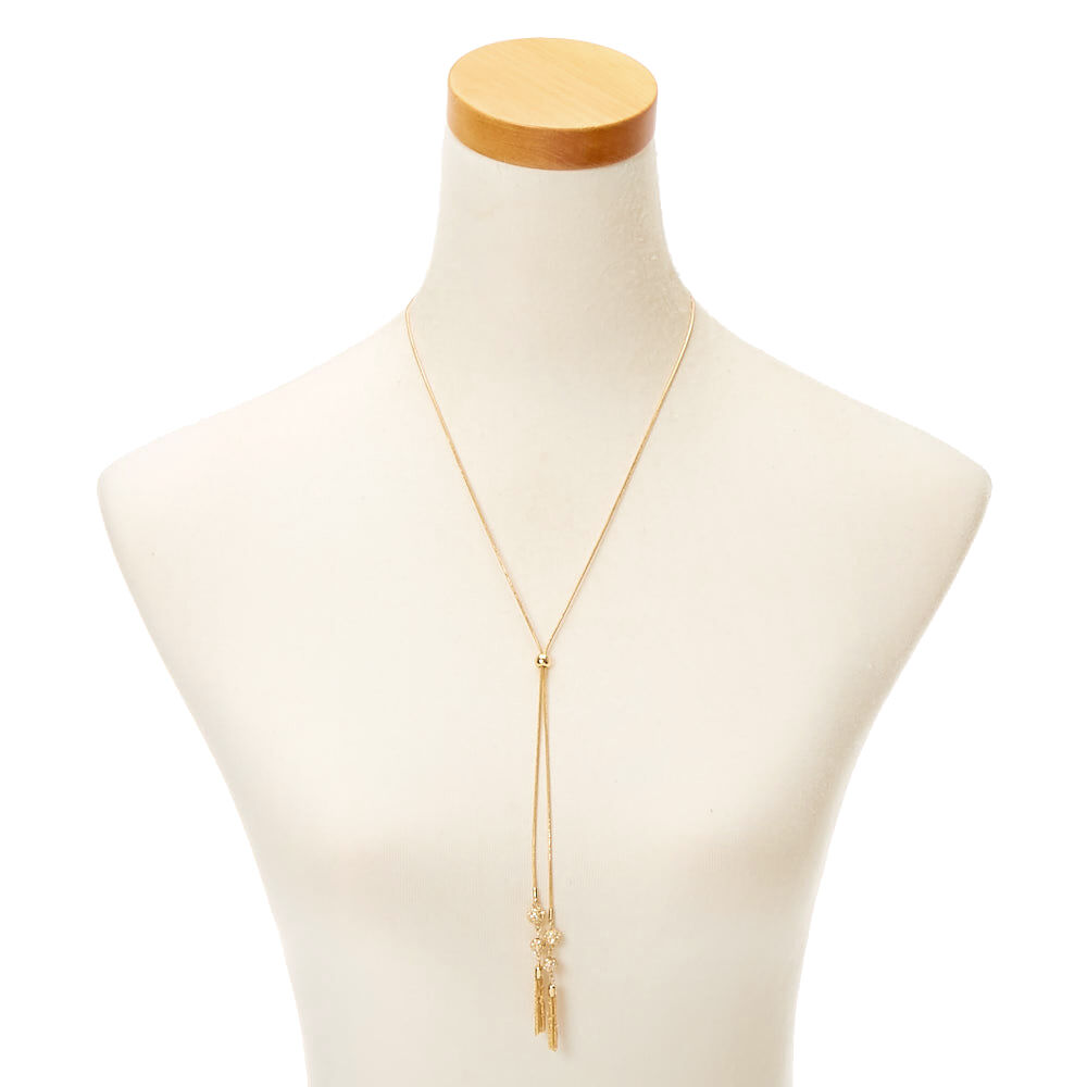 Gold Fireball Long Y-Neck Pendant Necklace,
