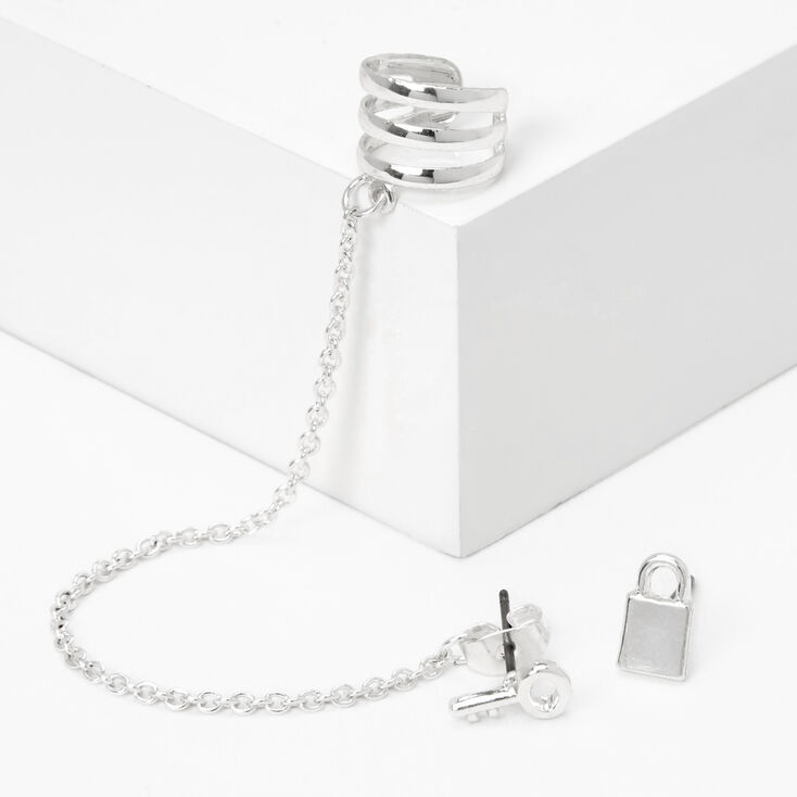 Silver Key Ear Connector Earrings,