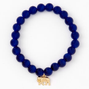 Gold Elephant Beaded Stretch Bracelet - Royal Blue,