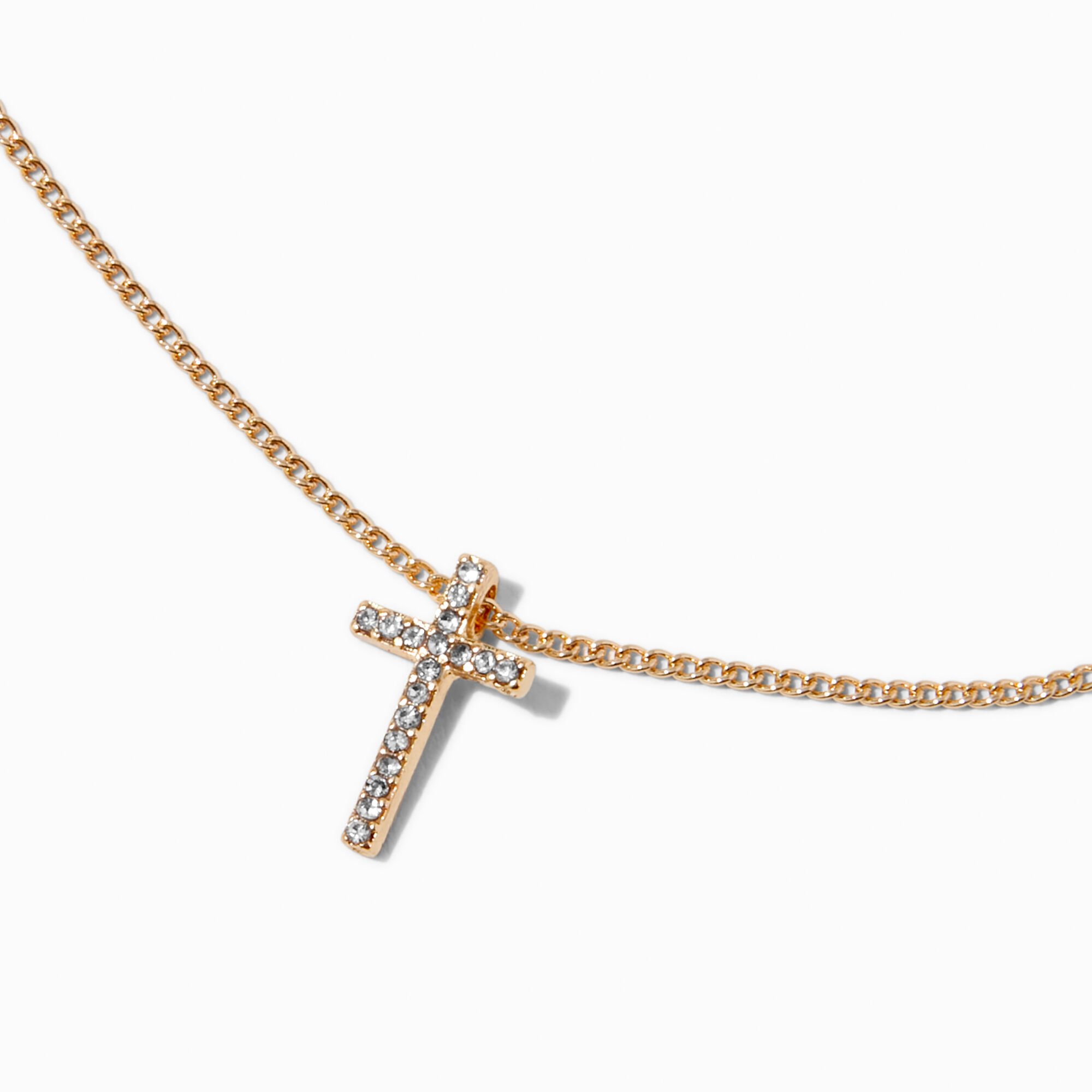 Gold-tone Crystal Cross Pendant Necklace,