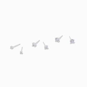 C LUXE by Claire&#39;s Sterling Silver Cubic Zirconia 2mm, 3mm, 4mm Round Stud Earrings - 3 Pack,