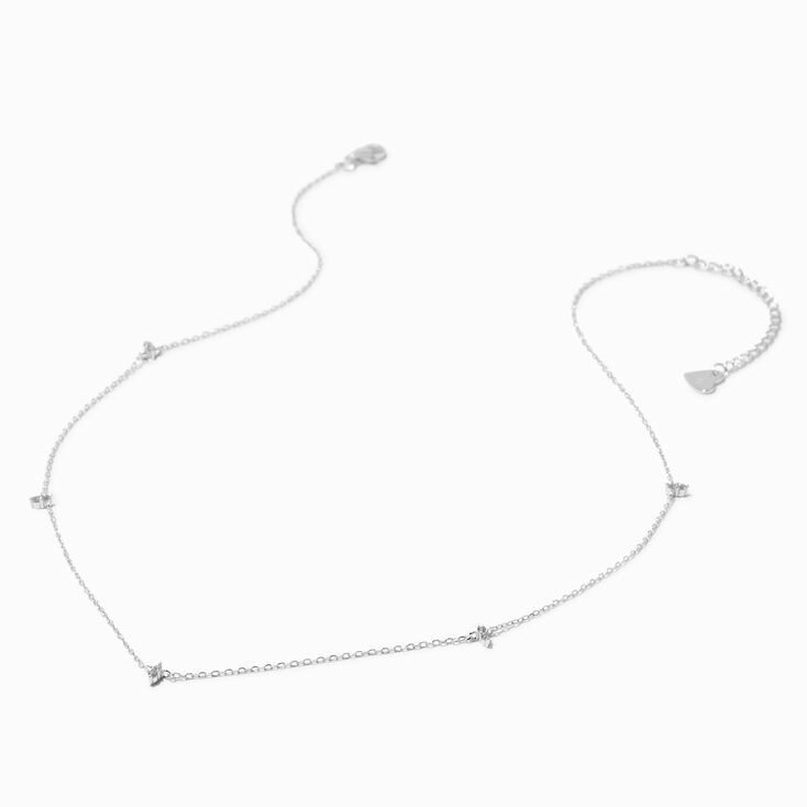 C LUXE by Claire&#39;s Sterling Silver Plated Cubic Zirconia Marquise Station Necklace,