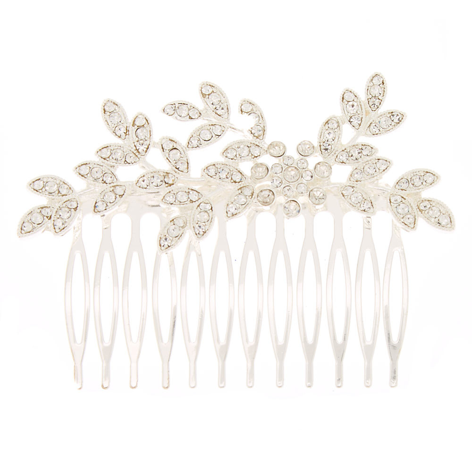 View Claires Tone Rhinestone Leaf Hair Silver information