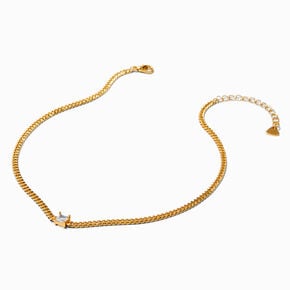 C LUXE by Claire&#39;s 18k Yellow Gold Plated Square Cubic Zirconia Curb Chain Necklace,