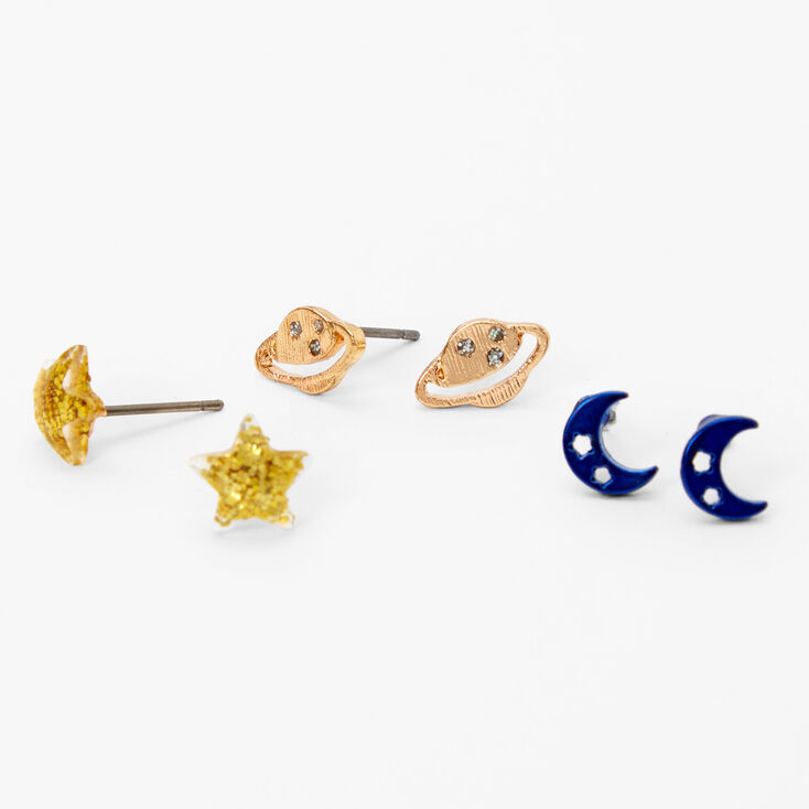 Silver Outer Space Stud Earrings - 3 Pack,