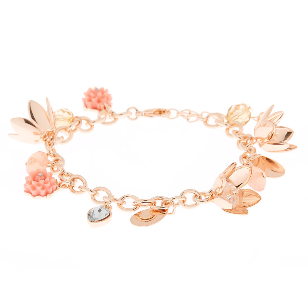Rose Gold Floral Charm Bracelet - Pink,