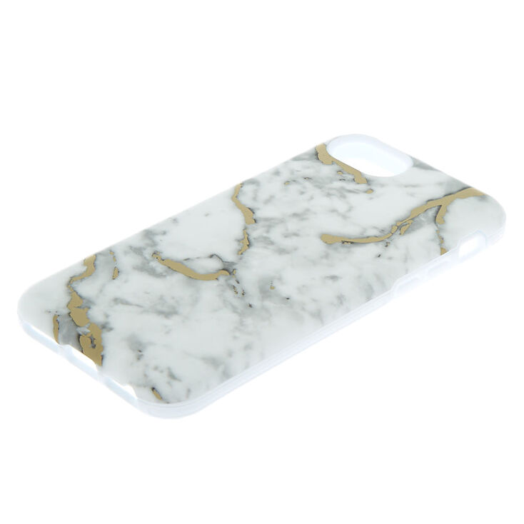 Coque de protection pour portable blanche effet marbr&eacute; et couleur dor&eacute;e - Compatible avec iPhone 6/7/8/SE,