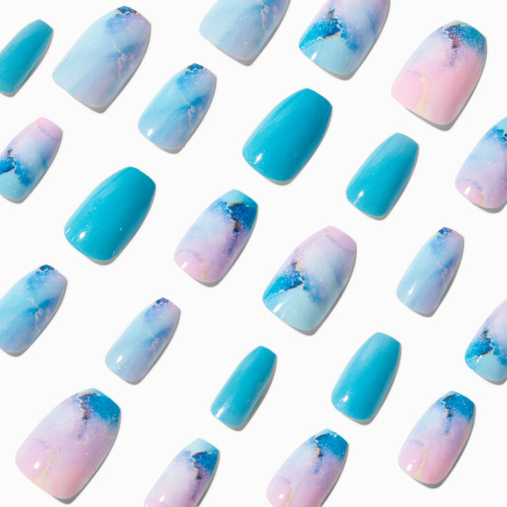 Turquoise Pink Marble Coffin Vegan Faux Nail Set - 24 Pack | Claire's US