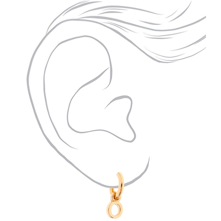 Gold 10MM Initial Huggie Hoop Earrings - O,
