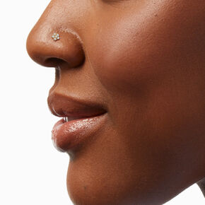 18G Gold-tone Titanium Flower, Heart &amp; Star Nose Studs - 3 Pack,